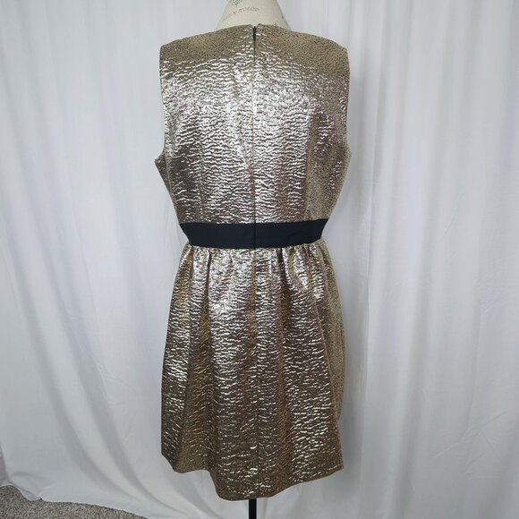 Brooks Bros Dress 16 X Large Short Metallic Gold Jacquard - Picture 7 of 10